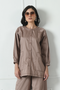 Cotton Shirt in Brown Color With Hand Thread Detailing