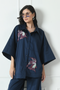 Cotton shirt in Navy Blue With Hand Embroidery